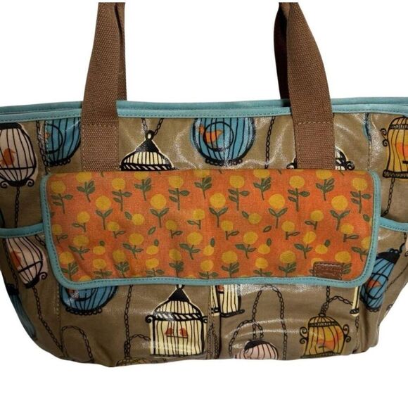 Fossil Tote Shoulder Bag Large Canvas Key Per Bird Cage - Picture 7 of 15